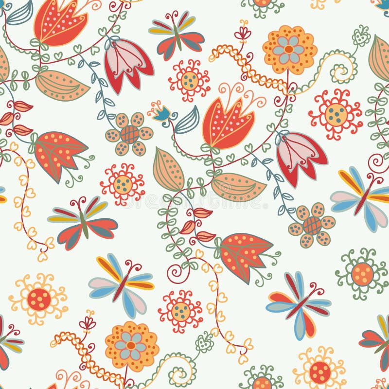 Floral seamless ornate pattern with tulips