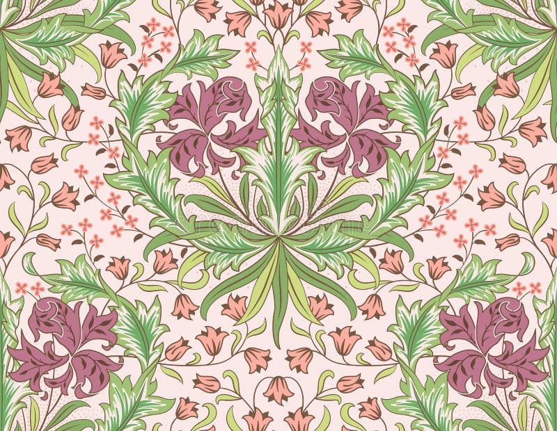 Floral seamless pattern with big and small red flowers on light pink background. Vector illustration.