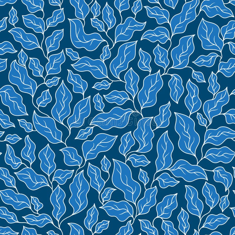 Floral Seamless Pattern with Blue Leaves. Stock Vector - Illustration ...