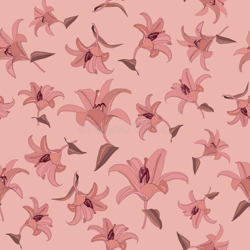 Floral seamless pattern with gentle flowers lily