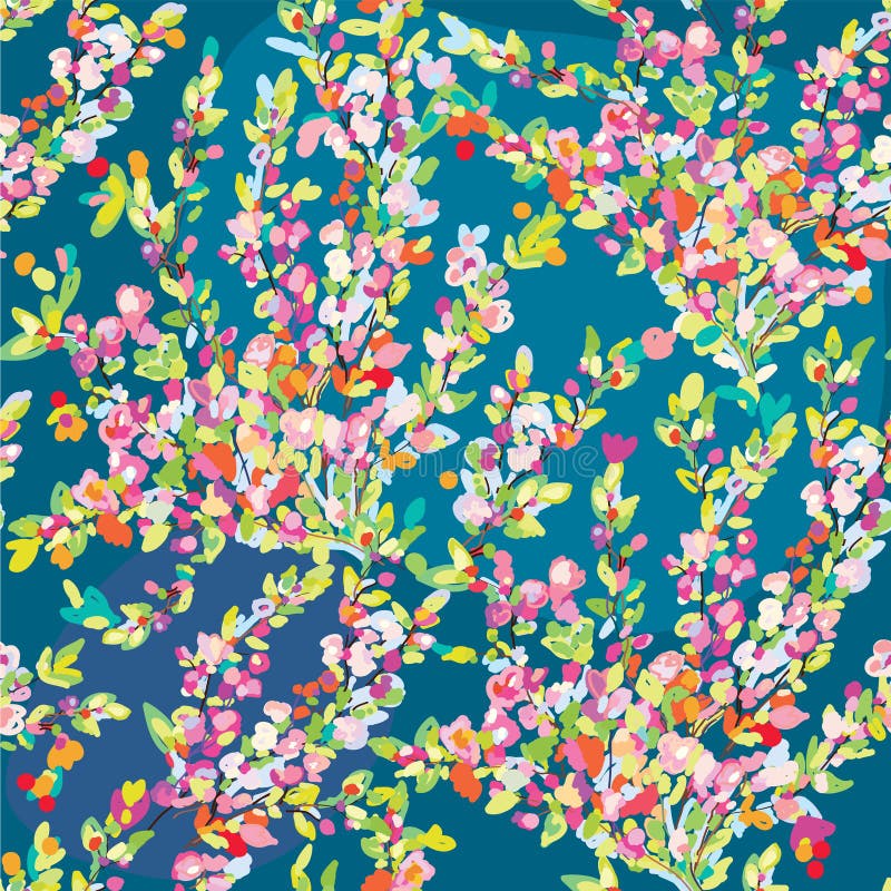 Floral seamless pattern with hand drawn blossom flowers for spring