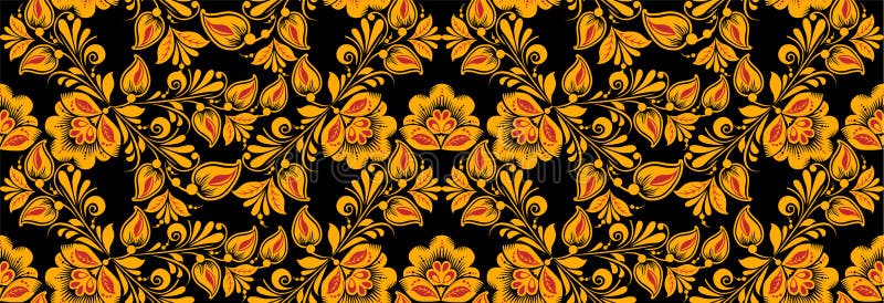 Floral seamless pattern, hohloma drawing style royalty free illustration Floral seamless pattern, hohloma drawing style royalty free illustration
