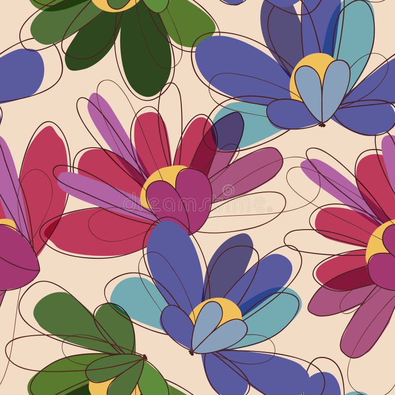 Floral seamless pattern in retro colors