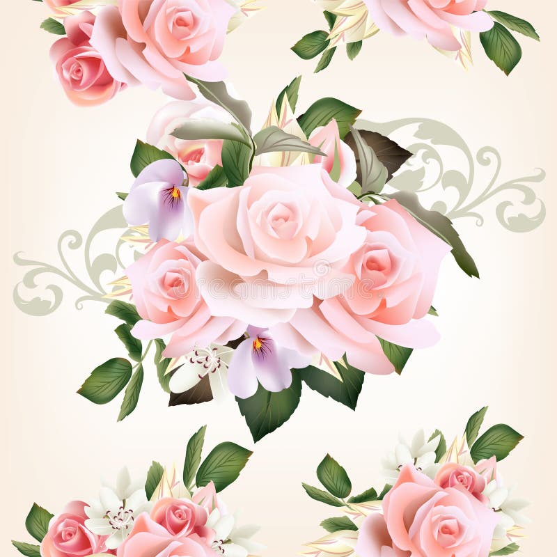 Floral seamless pattern with roses and flowers