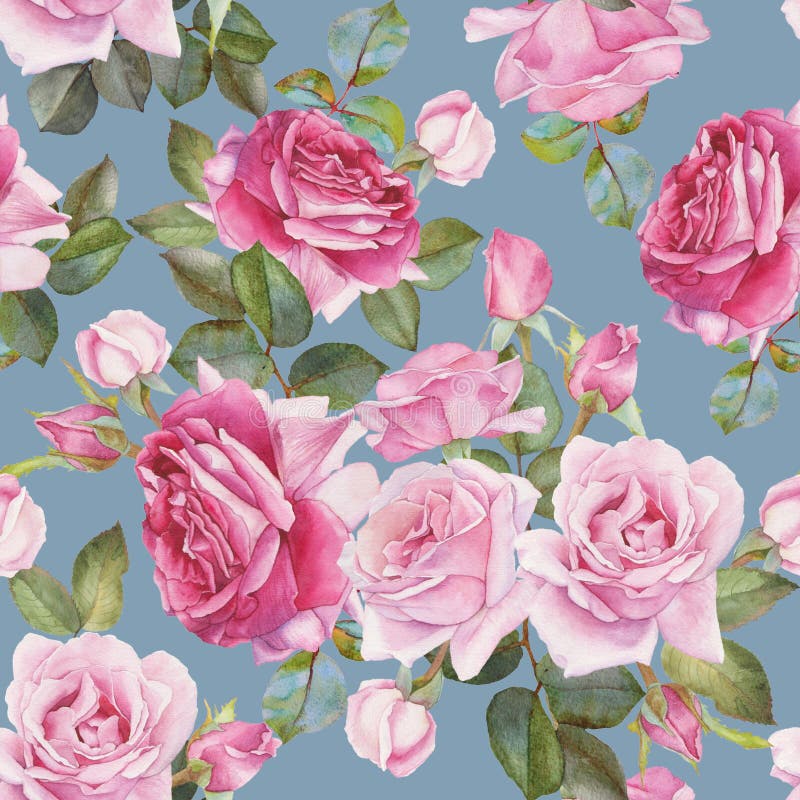 Download Floral Seamless Pattern With Watercolor Pink Roses Stock ...