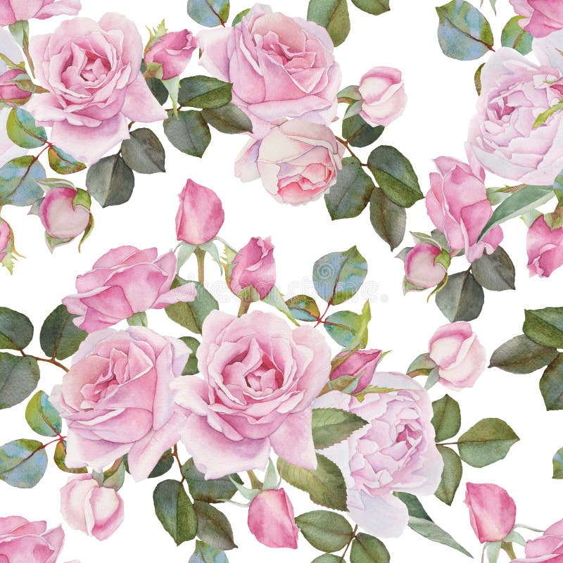 Floral seamless pattern with watercolor roses.