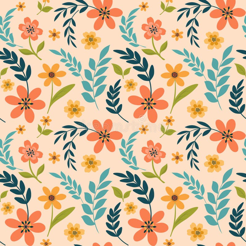 Floral seamless vector pattern of flowers and sprigs of plants, summer textile print, wallpaper vector illustration