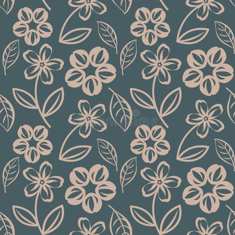 Floral seamless vector pattern, simple flower shapes on dark background vector illustration