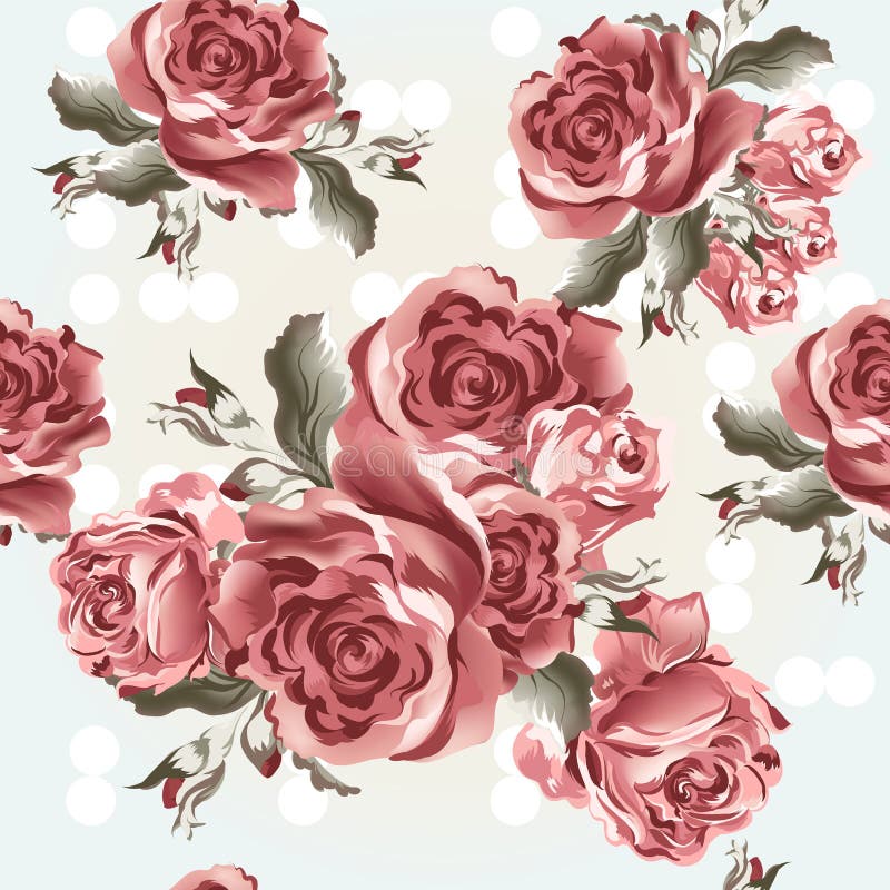 Floral seamless vector wallpaper pattern with roses in vintage s