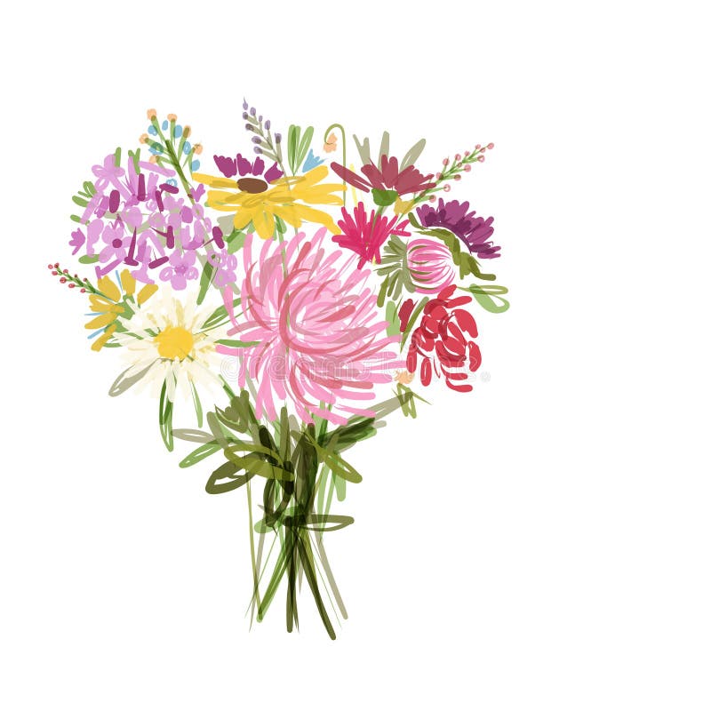 Flower Bouquet. Floral Frame. Flourish Greeting Card Stock Illustration ...