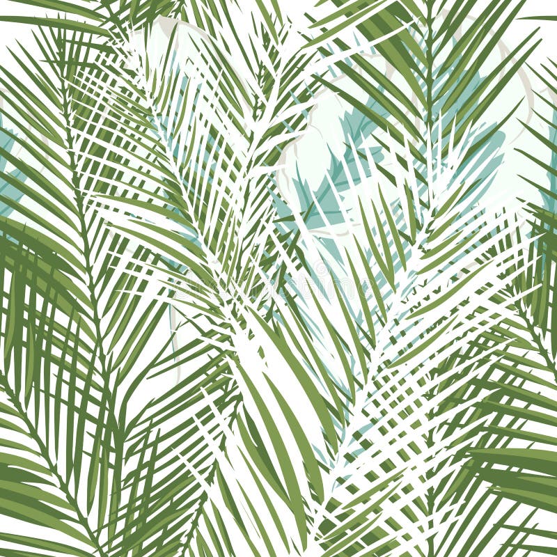 Floral tropical vector pattern with green palm plants and leafs vector illustration