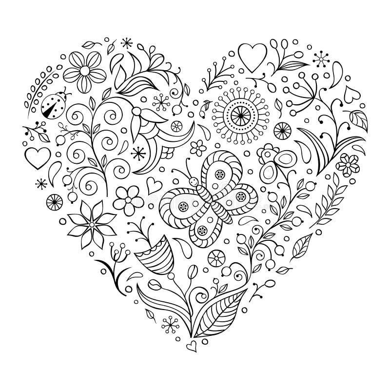 Floral valentines heart stock vector. Illustration of deco - 84397804