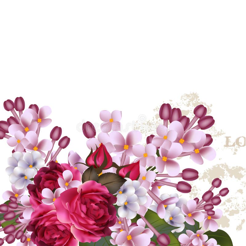 Floral vector background with lilac flowers and roses