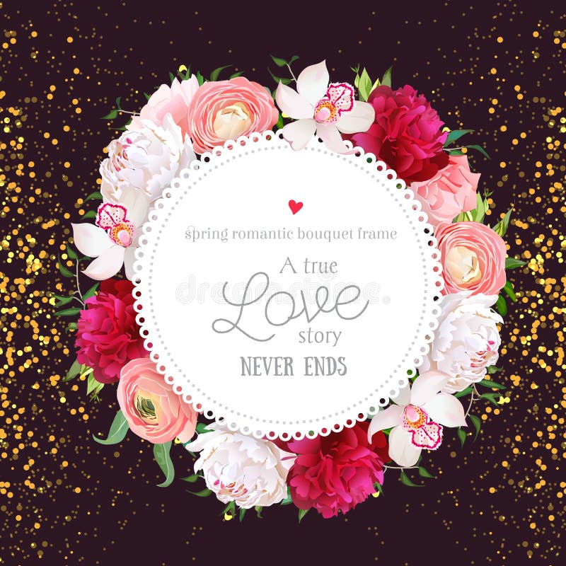 Floral vector design round card with golden glitter dark backgro stock illustration Floral vector design round card with golden glitter dark backgro stock illustration