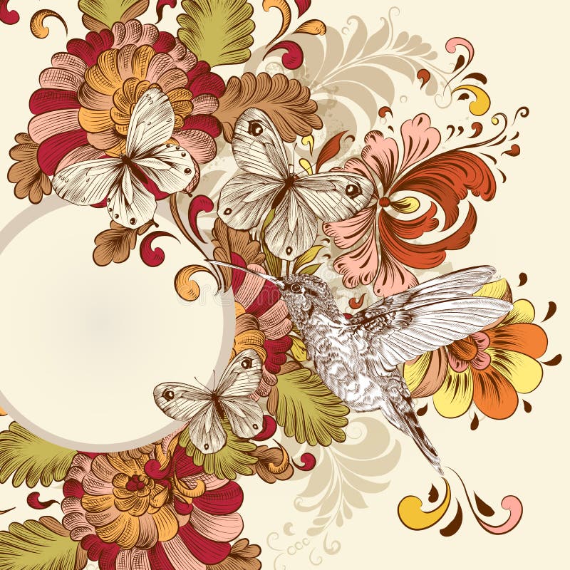 Floral vector design with swirl element, butterfli