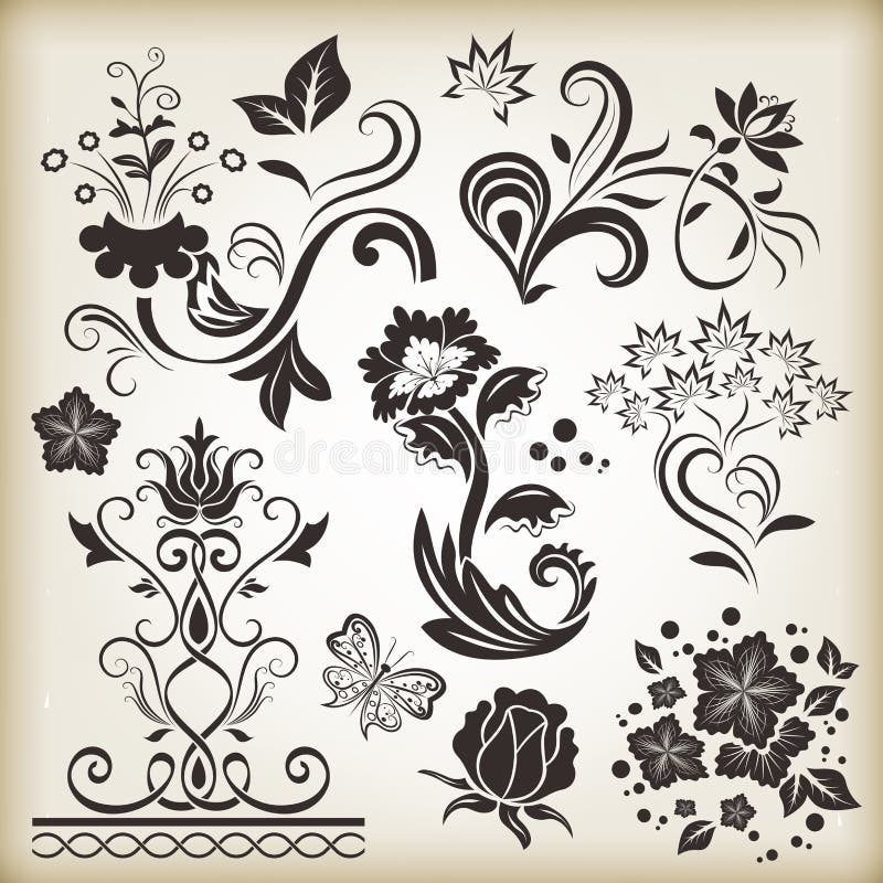 Floral Vintage Design Elements Stock Vector - Illustration of brush ...