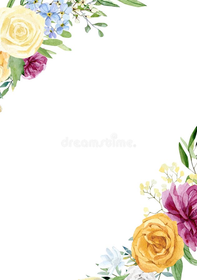 Floral wedding banner watercolor with hand drawn boho flower, rose, wildflowers. Spring elegant garden botanical frame royalty free illustration Floral wedding banner watercolor with hand drawn boho flower, rose, wildflowers. Spring elegant garden botanical frame royalty free illustration