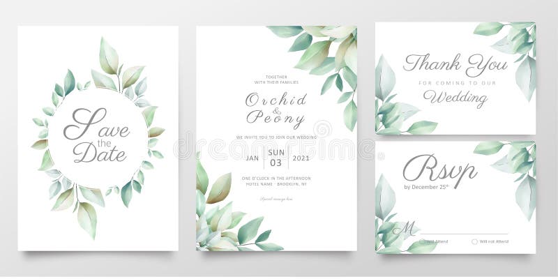 Floral Wedding Invitation Card Template Set Of Realistic Watercolor Leaves Elegant Greenery Save The Date Invite Thank You Stock Vector Illustration Of Birthday Flower Floral Wedding Invitation Card Template Set Of Realistic Watercolor Leaves Elegant Greenery Save The Date Invite Thank You Stock Vector Illustration Of Birthday Flower