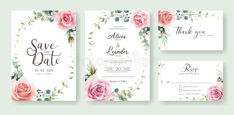 Floral Wedding Invitation, Save the Date, Thank You, Rsvp Card Design  Template. Vector Stock Vector - Illustration of border, background:  174378209