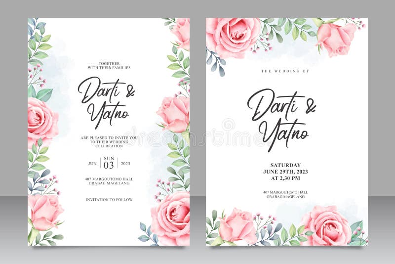 Floral wedding invitation set template -watercolor stock illustration