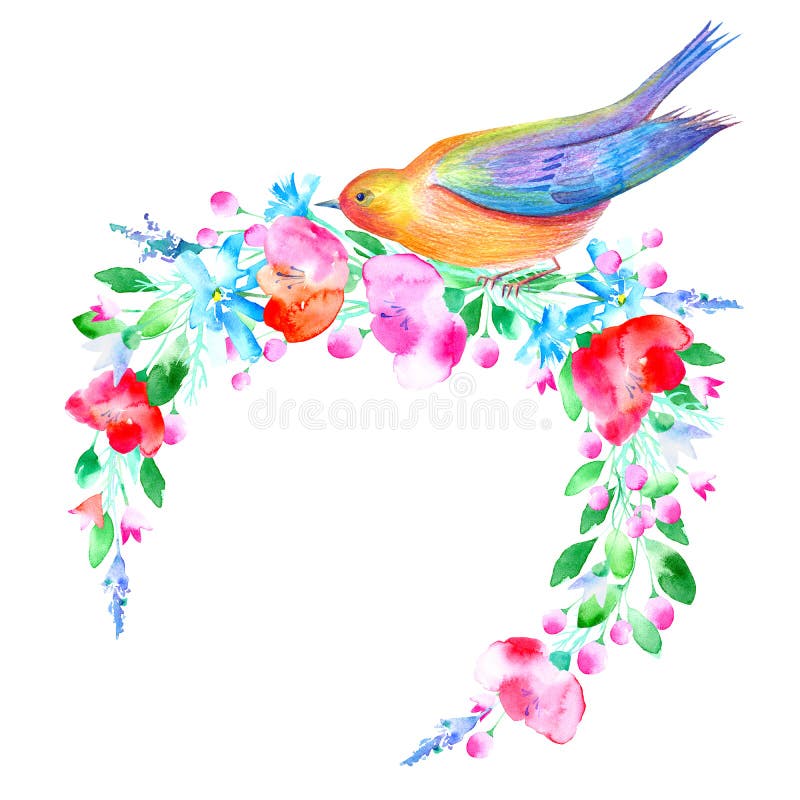 Floral wreath and bird.