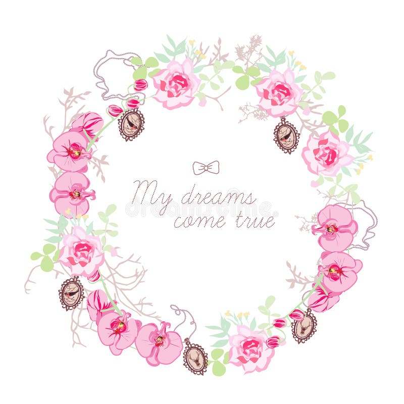 Floral wreath and small medallions vector round frame royalty free illustration Floral wreath and small medallions vector round frame royalty free illustration