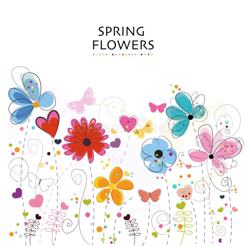 Floral ευχετήρια κάρτα με τα ζωηρόχρωμα διακοσμητικά αφηρημένα λουλούδια άνοιξη ελεύθερη απεικόνιση δικαιώματος
