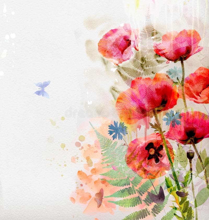 Floral ανασκόπηση με τις παπαρούνες watercolor διανυσματική απεικόνιση Floral ανασκόπηση με τις παπαρούνες watercolor διανυσματική απεικόνιση
