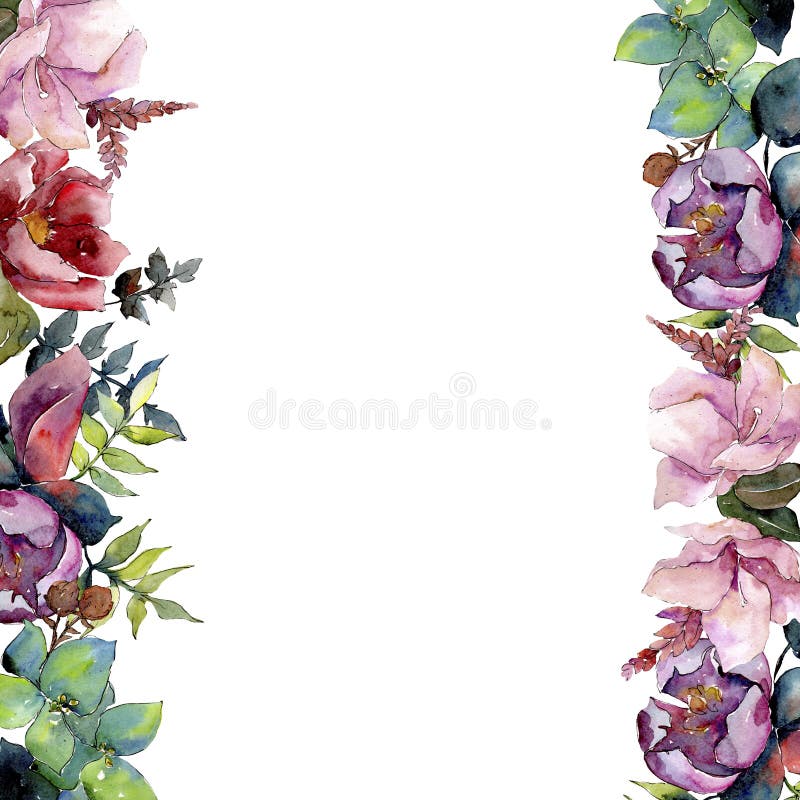 Floral βοτανικά λουλούδια σύνθεσης ανθοδεσμών Σύνολο απεικόνισης υποβάθρου Watercolor Τετράγωνο διακοσμήσεων συνόρων πλαισίων στοκ φωτογραφία