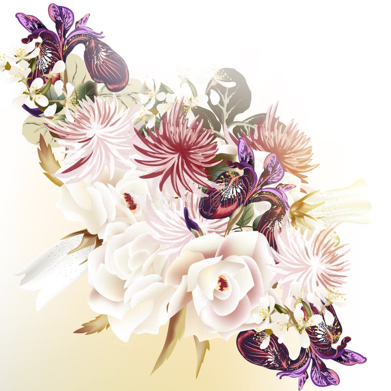 Floral διανυσματικό υπόβαθρο με τα τριαντάφυλλα και άλλα λουλούδια απεικόνιση αποθεμάτων Floral διανυσματικό υπόβαθρο με τα τριαντάφυλλα και άλλα λουλούδια απεικόνιση αποθεμάτων