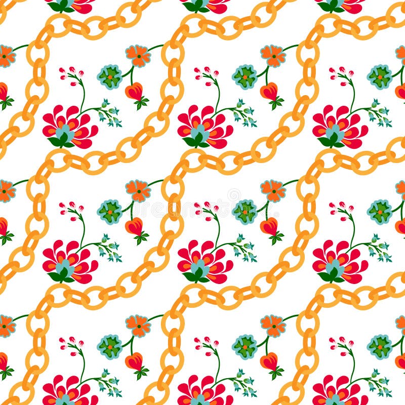 Floral λαϊκό σχέδιο με τις χρυσές αλυσίδες ελεύθερη απεικόνιση δικαιώματος Floral λαϊκό σχέδιο με τις χρυσές αλυσίδες ελεύθερη απεικόνιση δικαιώματος