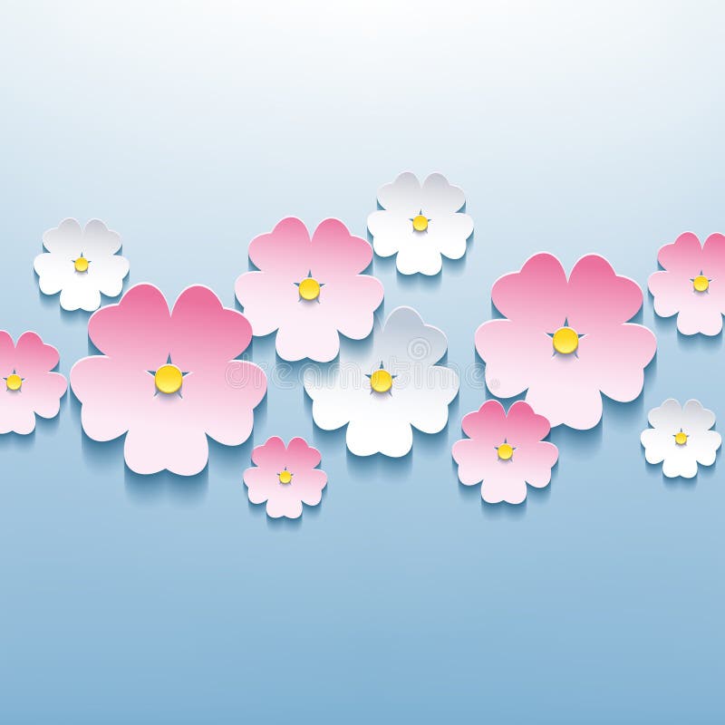 Floral μπλε υπόβαθρο με το τρισδιάστατο sakura ελεύθερη απεικόνιση δικαιώματος