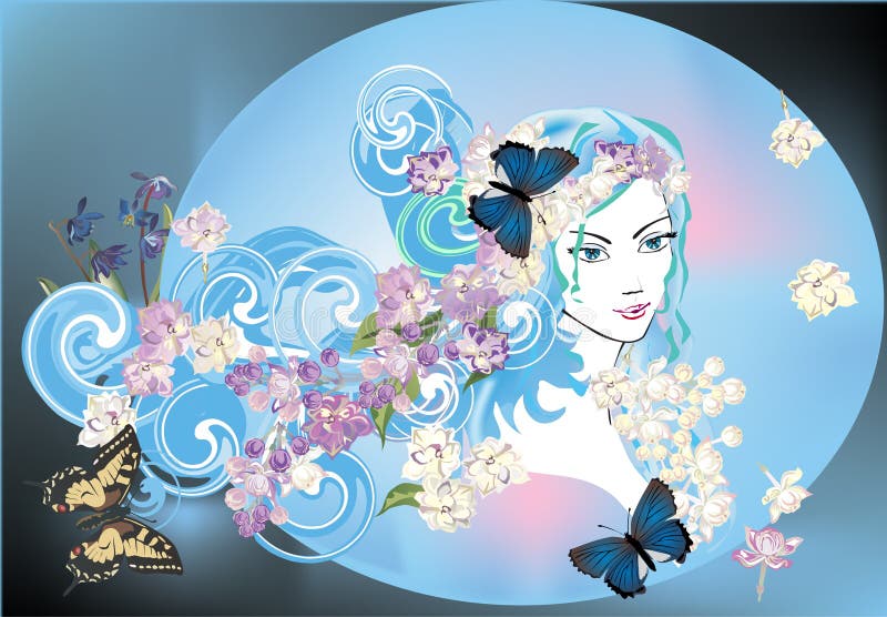 floral πορτρέτο κοριτσιών πετα&la διανυσματική απεικόνιση floral πορτρέτο κοριτσιών πετα&la διανυσματική απεικόνιση