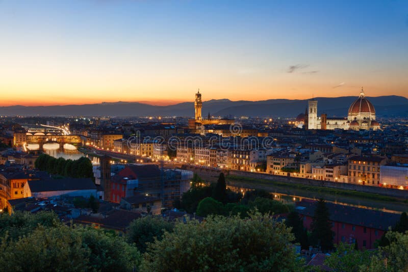 Florence, Arno River and Ponte Vecchio after sunset, Italy. Hdr bridge stock images, royalty-free photos and pictures