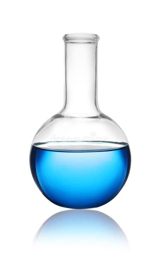 Florence flask with color liquid isolated on white. stock photos