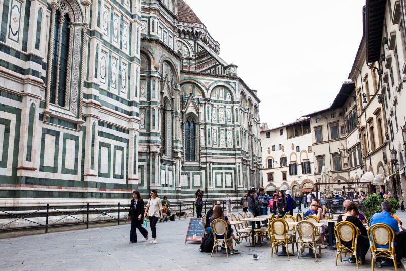 Tourists at a Restaurant Next To the Beautiful Florence Cathedral ...