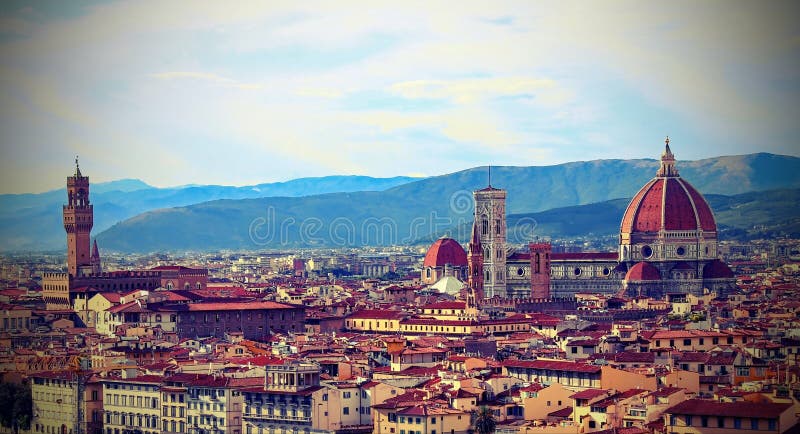 Florence Italy Fantastic sikt från Michelangelo Square royaltyfri bild