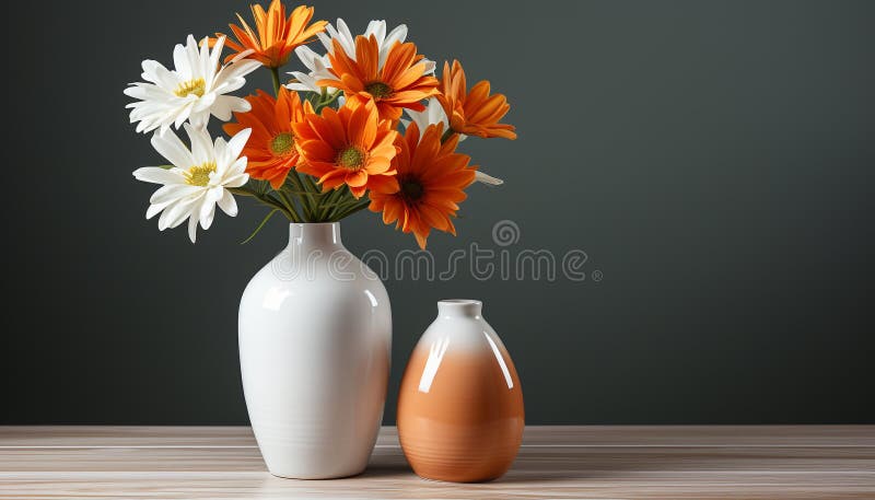 Florero de verano con flores sobre una mesa de madera generada por ai fotos de archivo libres de regalías