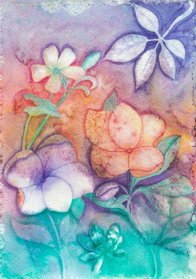 Flores abstractas en los colores en colores pastel - pintura original stock de ilustración Flores abstractas en los colores en colores pastel - pintura original stock de ilustración