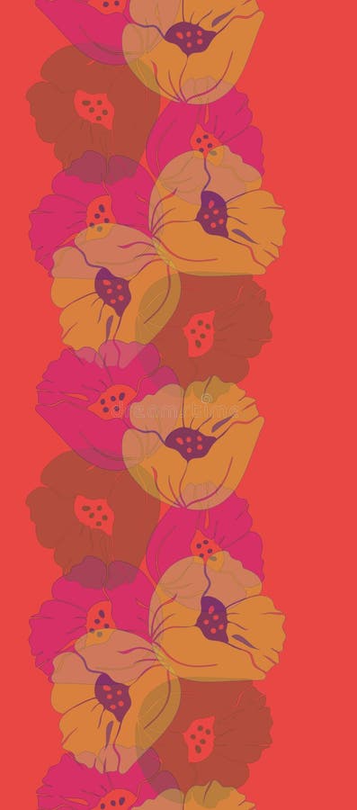 Flores alaranjadas morno transparentes da papoila das camadas rosa brilhante, amarelo da ilustração do vetor e ilustração do vetor Flores alaranjadas morno transparentes da papoila das camadas rosa brilhante, amarelo da ilustração do vetor e ilustração do vetor