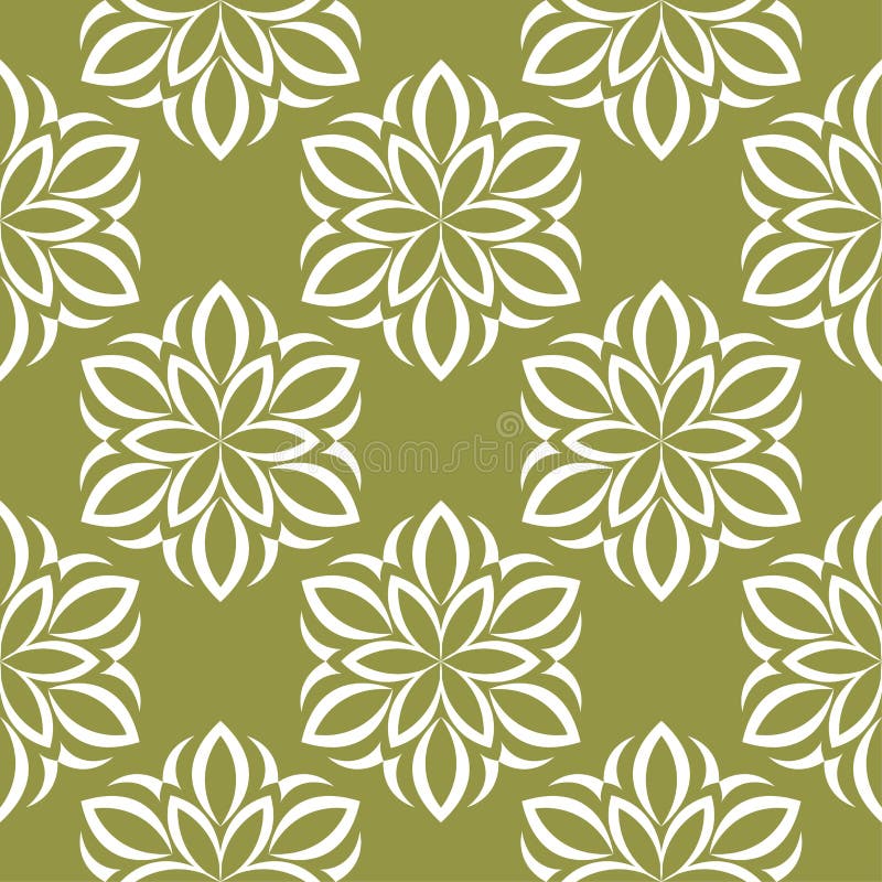 Flores blancas en fondo del verde verde oliva Modelo inconsútil ornamental stock de ilustración Flores blancas en fondo del verde verde oliva Modelo inconsútil ornamental stock de ilustración