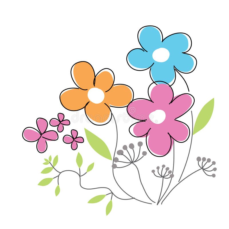 Flores coloridas dibujadas mano simple de la primavera del vector ilustración del vector Flores coloridas dibujadas mano simple de la primavera del vector ilustración del vector