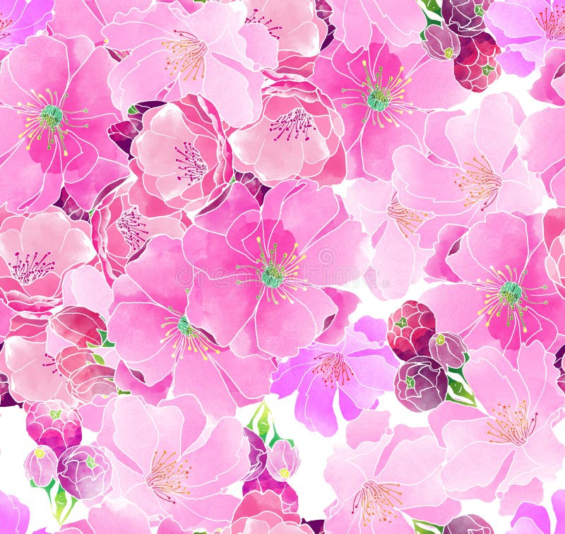 Flores De Cerezo De La Acuarela Stock de ilustración - Ilustración de
