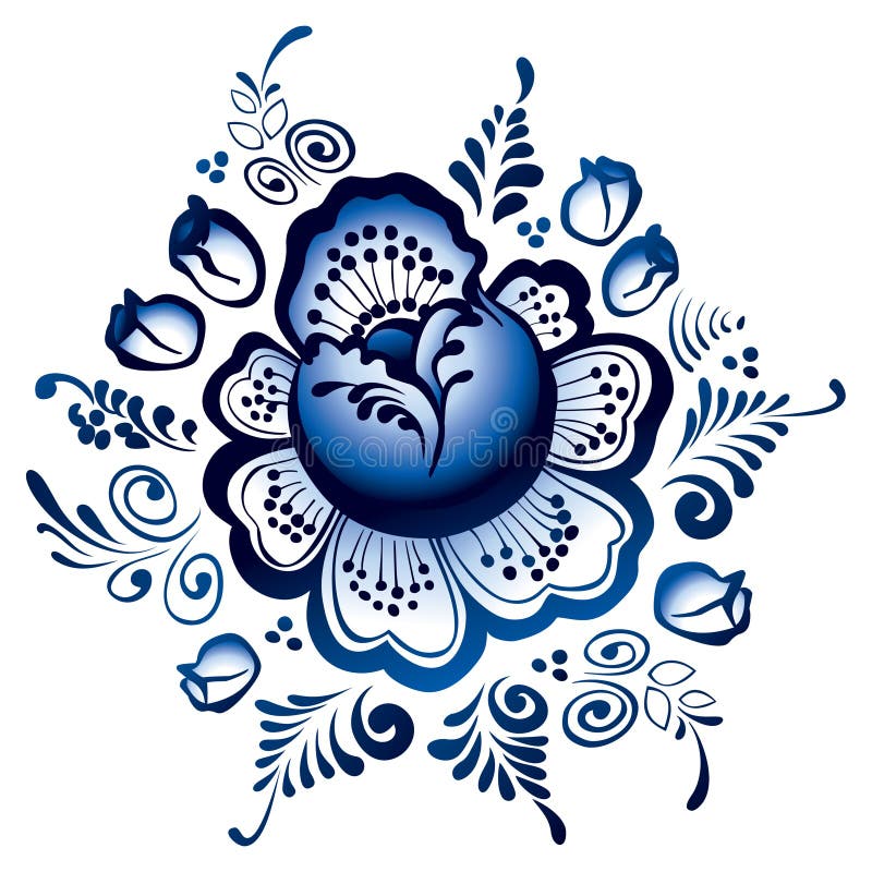 Flores de Gzhel. Ornamento do russo ilustração stock Flores de Gzhel. Ornamento do russo ilustração stock