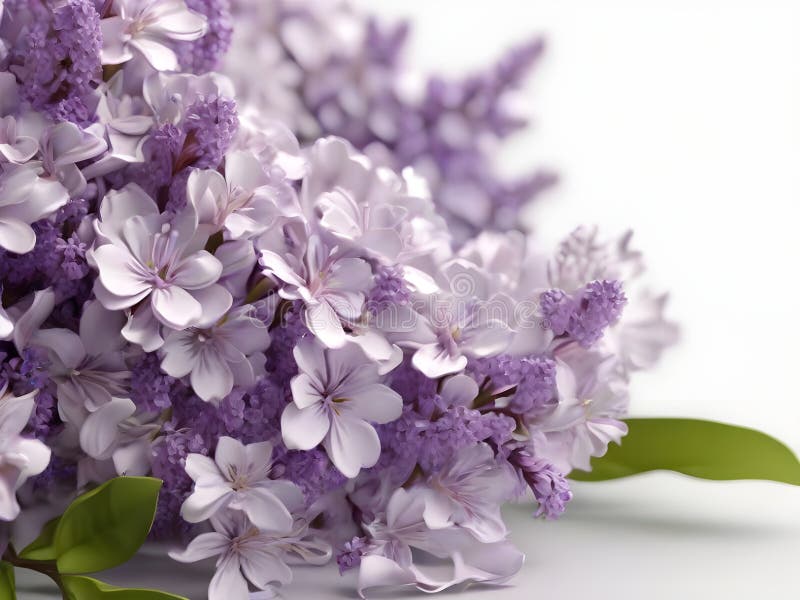 Flores de lilac se acercan a un fondo blanco.