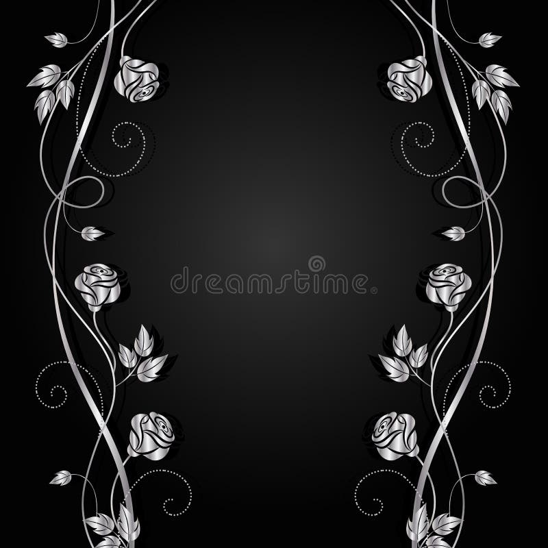Flores de prata com sombra no fundo escuro ilustração stock Flores de prata com sombra no fundo escuro ilustração stock