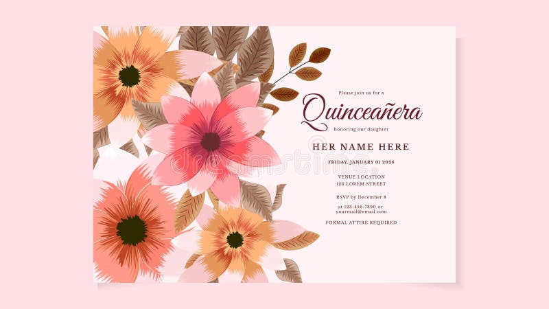 Flores De Quinceanera Invitan a Plantilla Para La Fiesta De Cumpleaños De 15 Años Ilustración del Vector - Ilustración de invitaciones, nacimiento: 227187656 Flores De Quinceanera Invitan a Plantilla Para La Fiesta De Cumpleaños De 15 Años Ilustración del Vector - Ilustración de invitaciones, nacimiento: 227187656