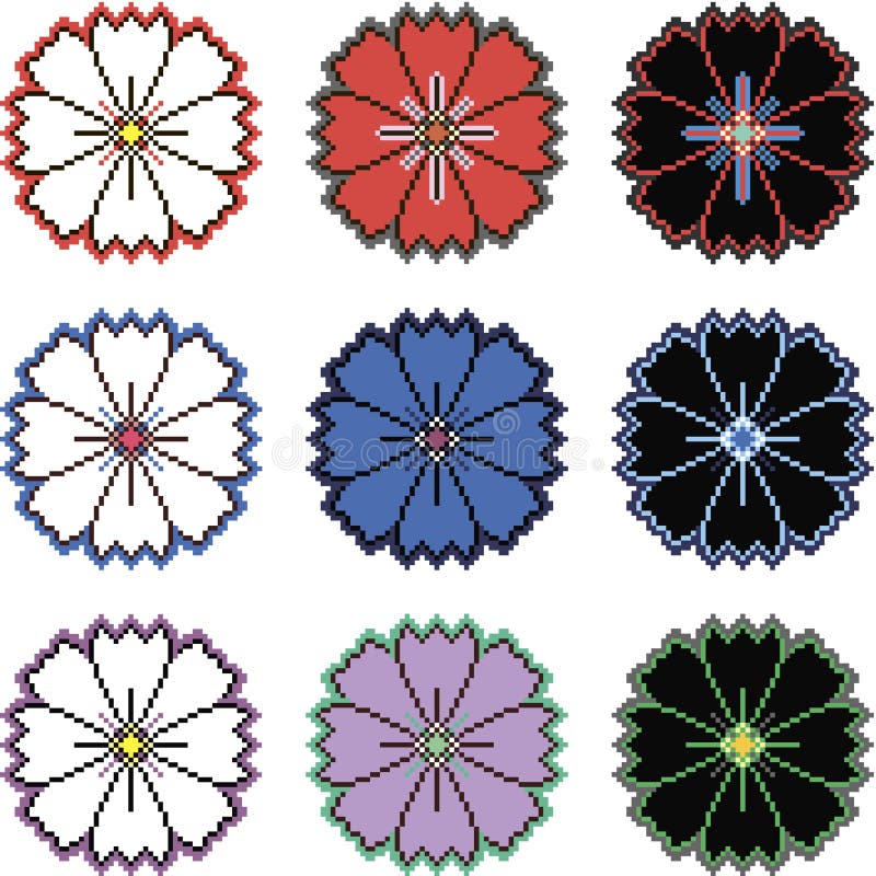 Flores do pixel em variações diferentes da cor ilustração royalty free Flores do pixel em variações diferentes da cor ilustração royalty free