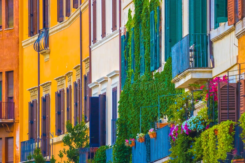 Flores en fachada de la casa histórica en la plaza Navona en Roma, imágenes de archivo libres de regalías Flores en fachada de la casa histórica en la plaza Navona en Roma, imágenes de archivo libres de regalías