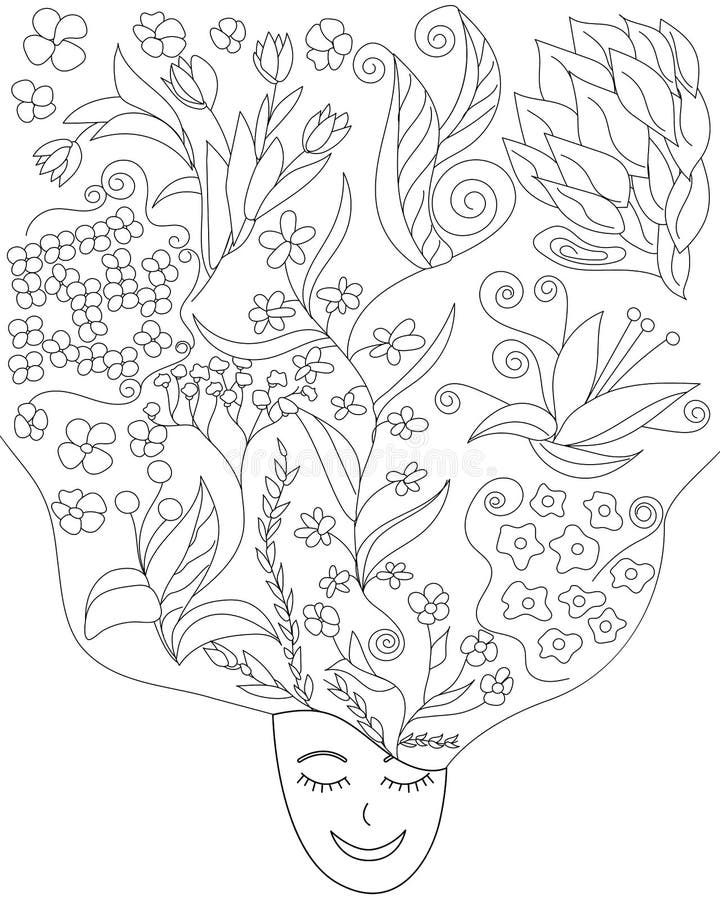 Flores En La Página Para Colorear Cabello. Hermosa Mujer De Moda Con Flores  De Pelo Abstracto En Forma De Mandala Para Colorear Li Ilustración del  Vector - Ilustración de belleza, adornado: 210819032